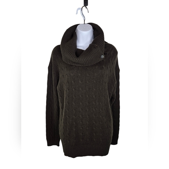 Ralph Lauren BLACK LABEL cashmere brown cableknit cowl neck 